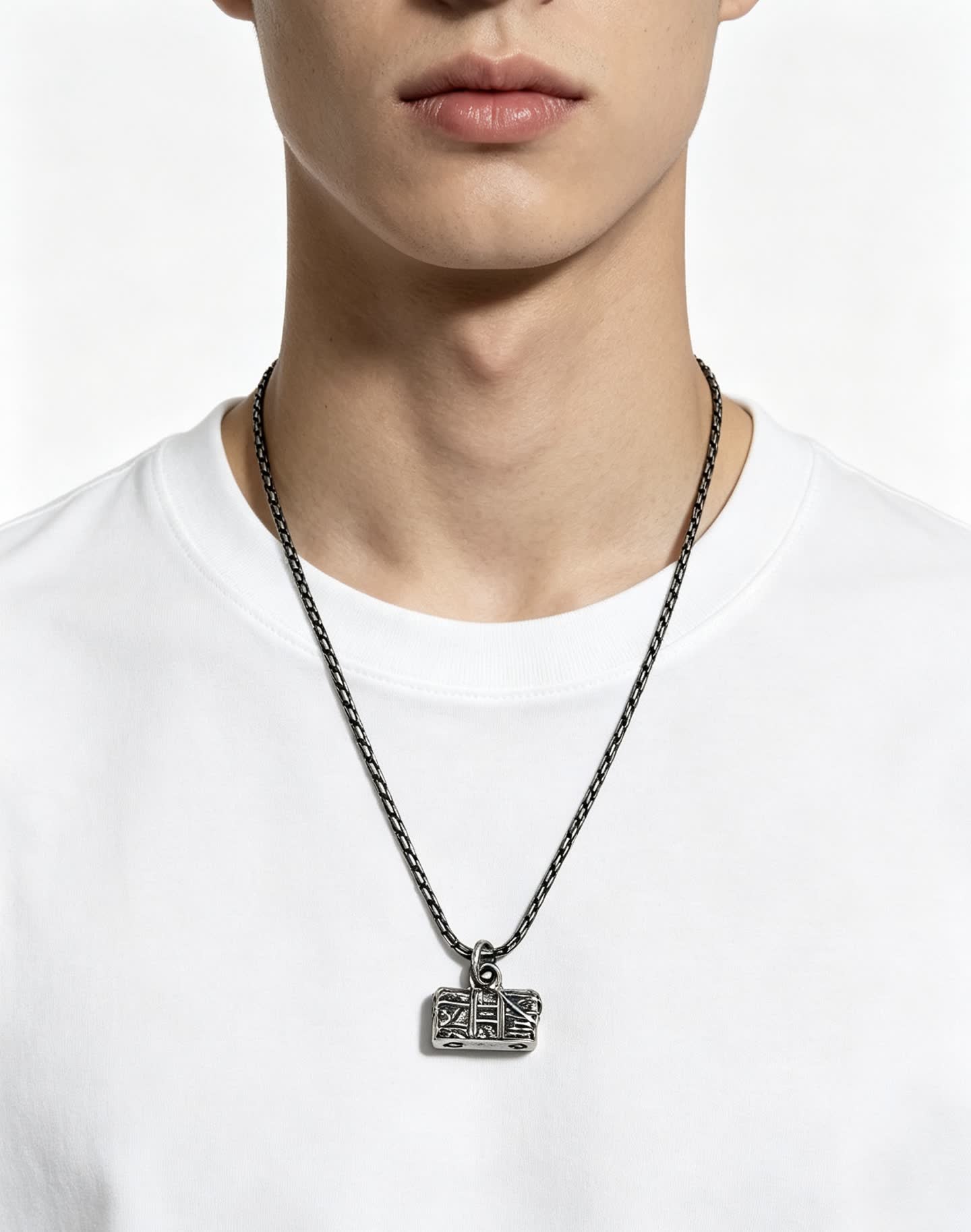 Louis Vuitton Silver Chain Necklace with Lock Charm